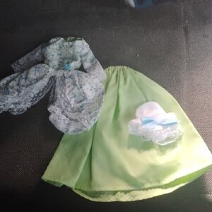 Floral Lace Dress with Green Skirt and Hat - Vintage